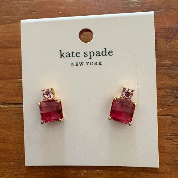 KATE SPADE FLYING COLORS PINK Delicate Drop stud earrings; NWT - Picture 2 of 3